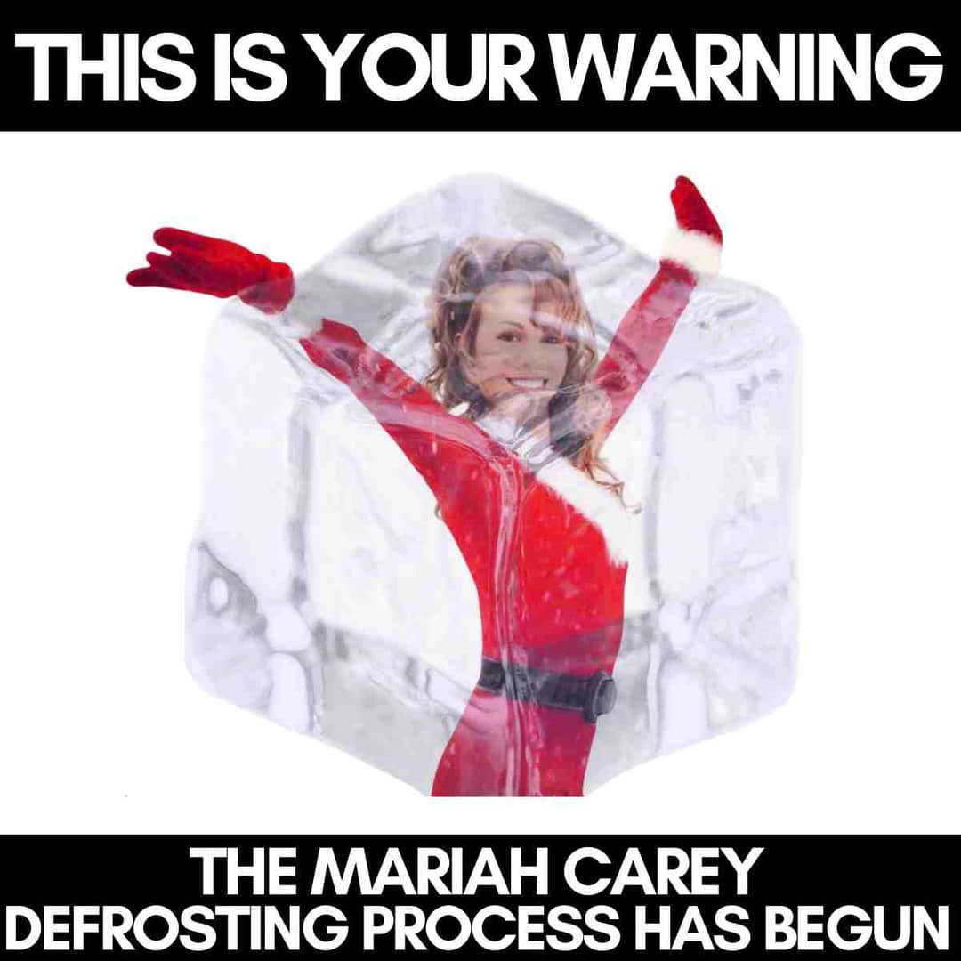 This meme is a humorous take on the idea of being frozen in ice. It features a photo of Mariah Carey, a famous singer, surrounded by a block of ice, with her arms and legs sticking out. The text at the top reads "This is your warning" and at the bottom says "The Mariah Carey defrosting process has begun".
